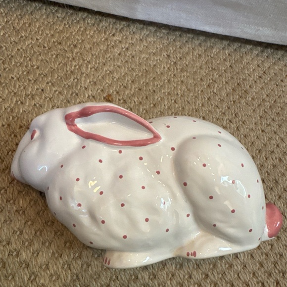 Tiffany & Co. Bunny Rabbit Bank White W Pink Polka Dots Hand Painted AUSTRIA - Picture 2 of 6